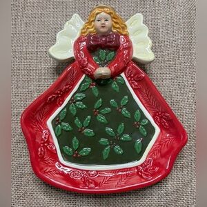 Vintage Studio Nova Woodland Holly Santa Angel Candy Dish Christmas Whimsical